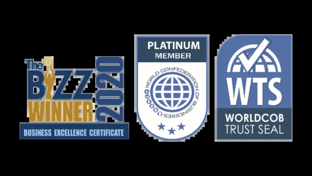 The Bizz 2020 winner, WorldCOB Platinum Member and WTS Trust Seal badges