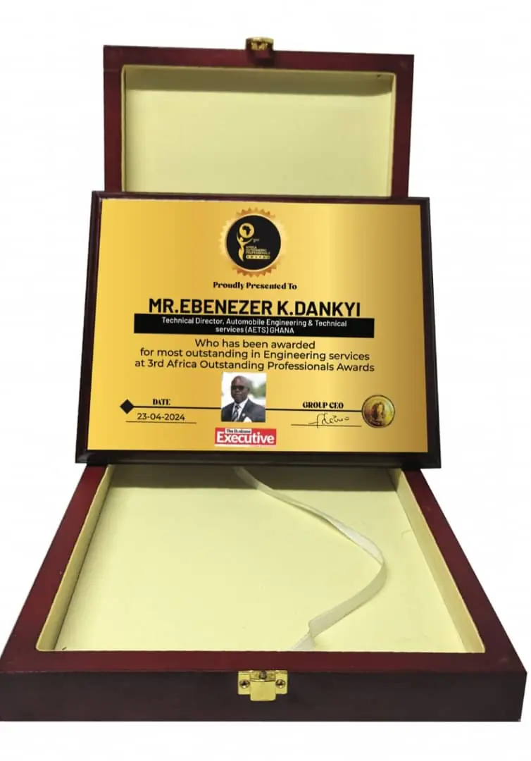 Award plaque presented to Ing. Ebenezer Dankyi